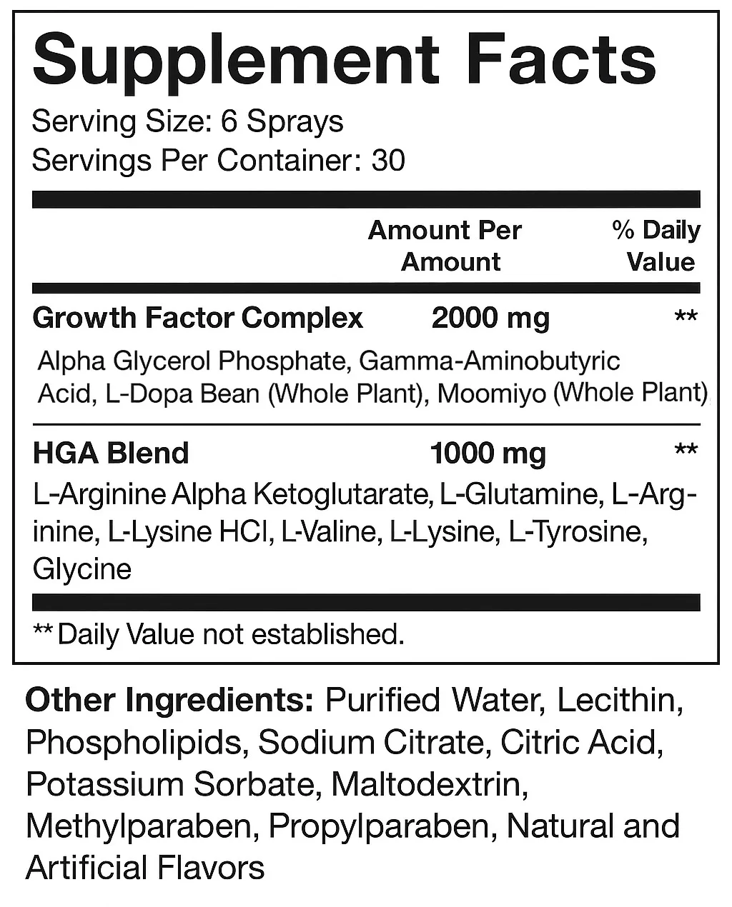 Promos Town 1 Travel Size HGA Spray ingredients